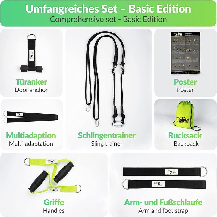 PREMIUM Schlingentrainer, Made in Germany, geprüft & zertifiziert, Slingtrainer Krafttraining Set fü
