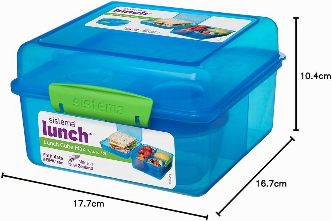 Sistema TO GO Brotdose mit Fächern Cube Max | 2L Bento-Lunchbox mit auslaufsicherem Joghurtbehälter