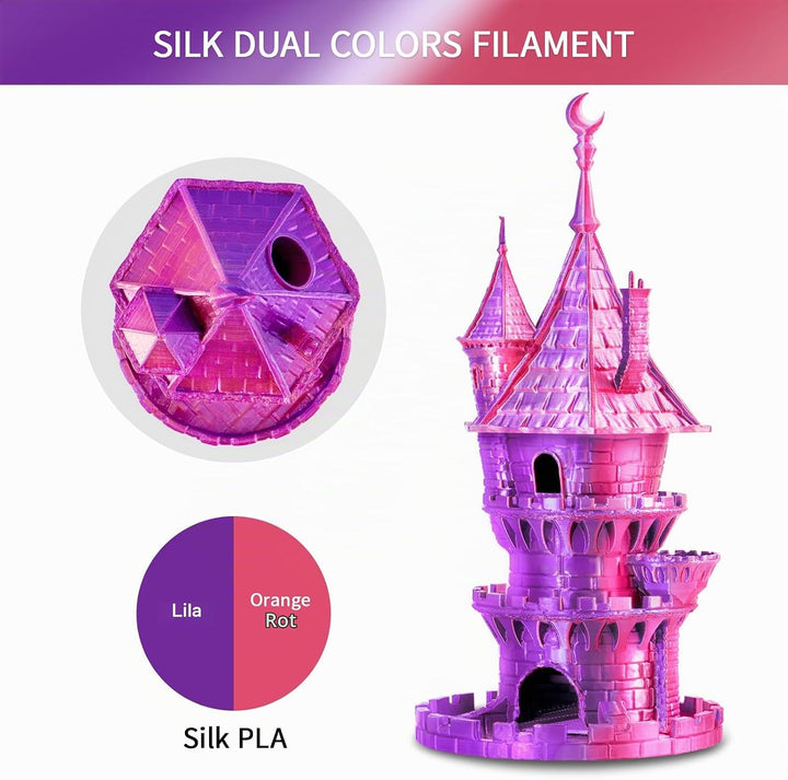 ERYONE Dual Seiden PLA Filament 1.75mm,Co-Extrucsion PLA Seiden Filament für 3D Drucker +/- 0,03 mm,