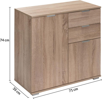 Casaria® Kommode mit 2 Türen 2 Schubladen 70x75x35cm Holz Modern spiegelbarer Aufbau Schlafzimmer Bü