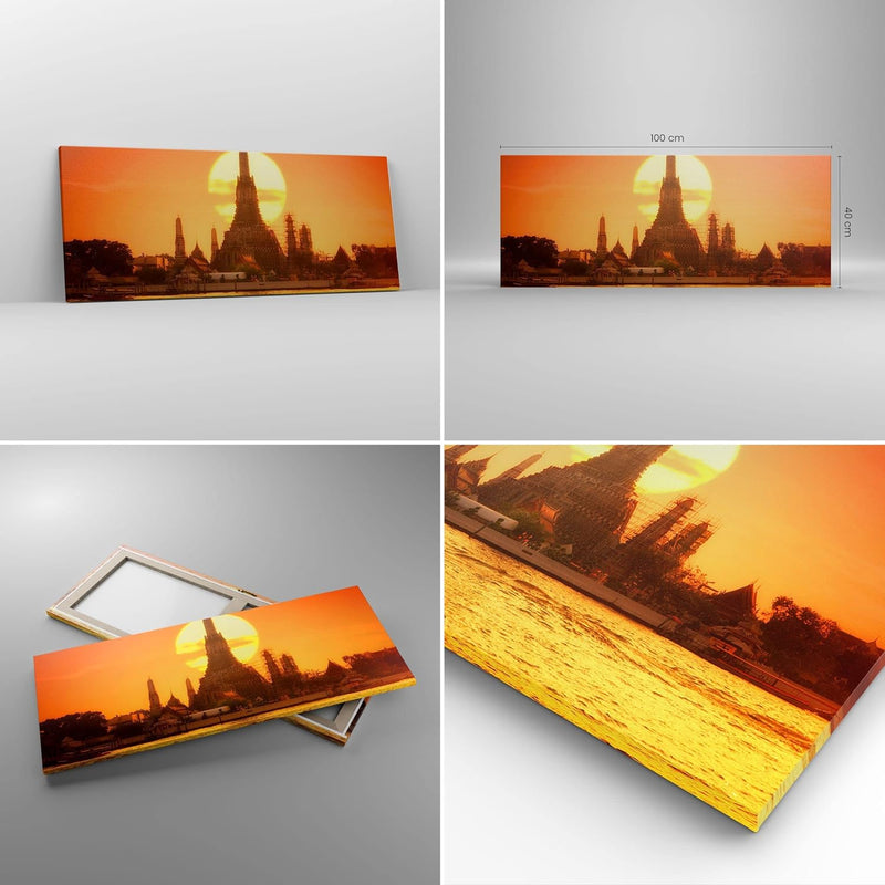 Panorama Bilder auf Leinwand 100x40cm Leinwandbild mit Rahmen Tempel Asien Gross Wanddeko Bild Schla