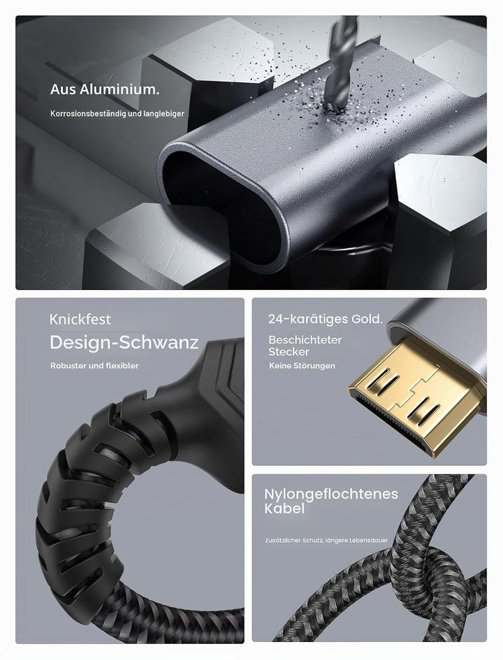 JSAUX Mini HDMI auf HDMI Adapter [2 Stück], Mini HDMI Stecker auf HDMI Buchse Adapter Kabel mit 4K 6