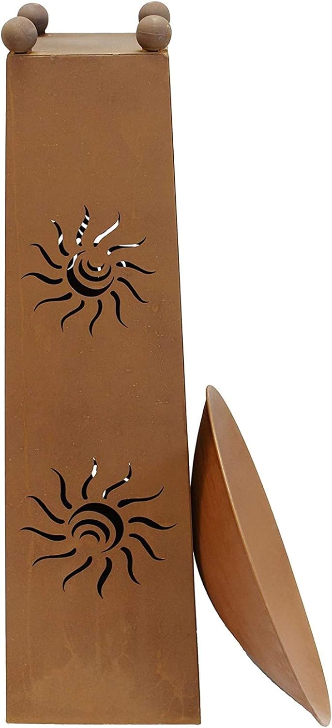 Deko-Säule Sonne + Feuerschale aus Metall in Rost-Optik, Feuerkorb, Feuerstelle, Garten-Deko