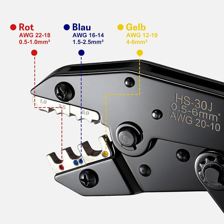 Crimpzange für Isolierte Kabelschuhe –Presszange Crimping Tool geeignet für 0,5-6mm² (AWG 10-20), Pr