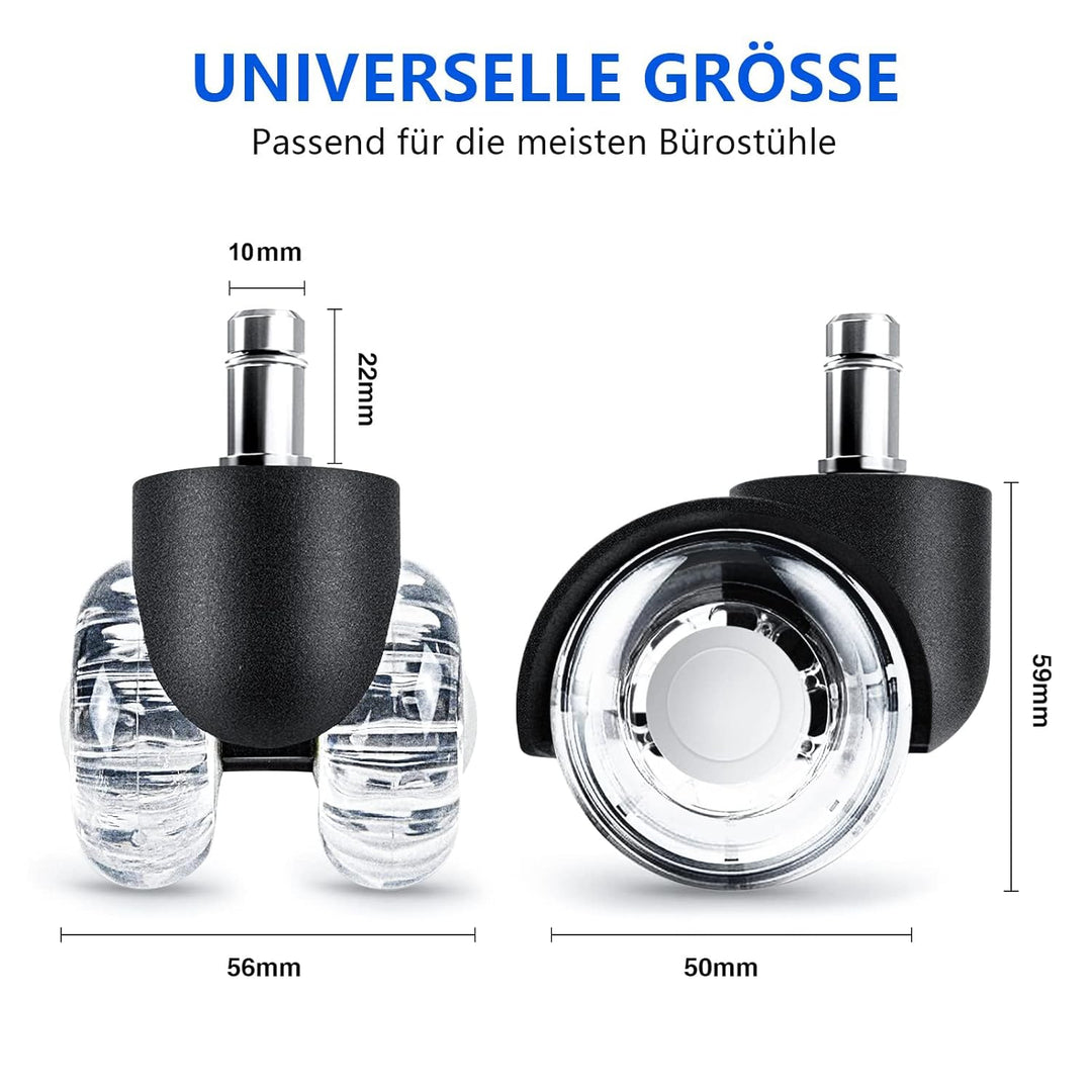 Bürostuhl Rollen 5er Set, 10mm x 22mm Hartboden Rollen für IKEA und Topstar, Superleise Rollen für H
