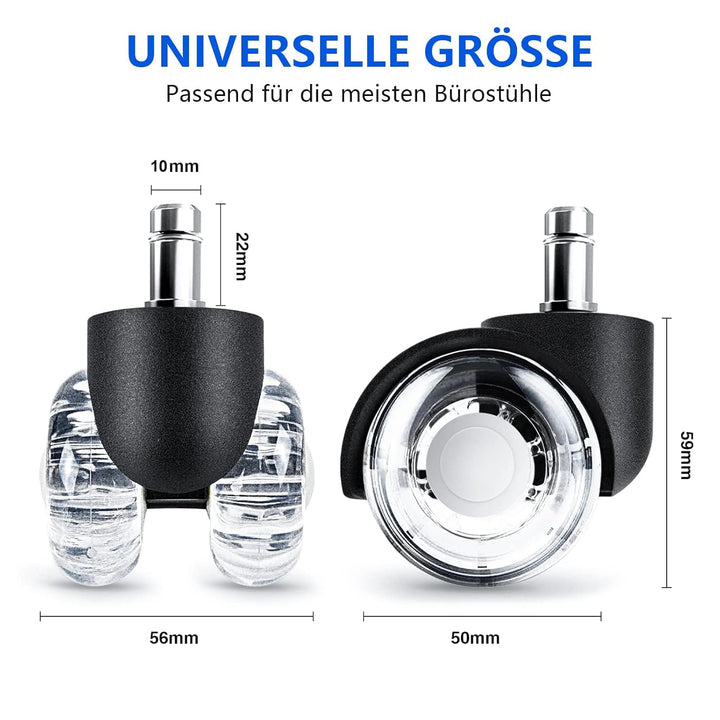 Bürostuhl Rollen 5er Set, 10mm x 22mm Hartboden Rollen für IKEA und Topstar, Superleise Rollen für H