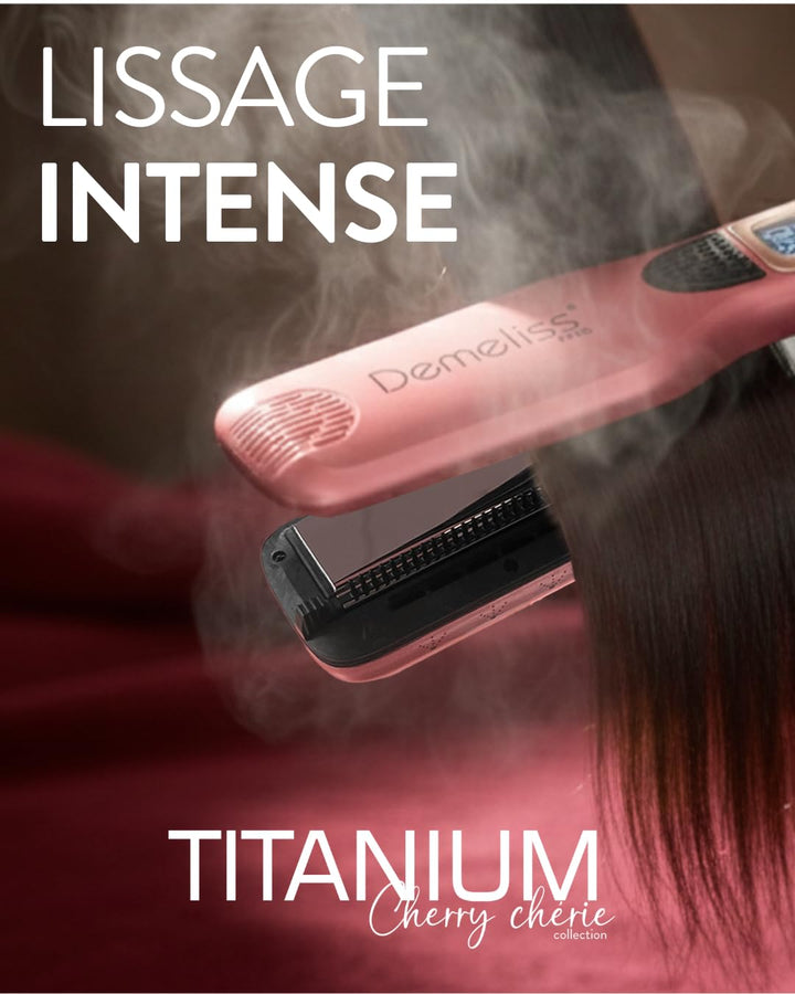 Demeliss Saint Alge – Set mit Dampfglätter aus Titanium – Kollektion Cherry Chérie, enthält 2-in-1-T