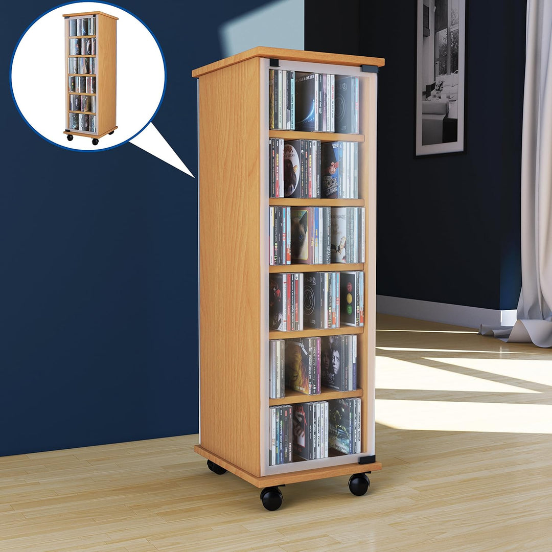 VCM CD DVD Regal Turm Tower Vitrine Schrank Möbel mit Rollen Drehbar Farbwahl 98 x 31 x 35 cm "Valen