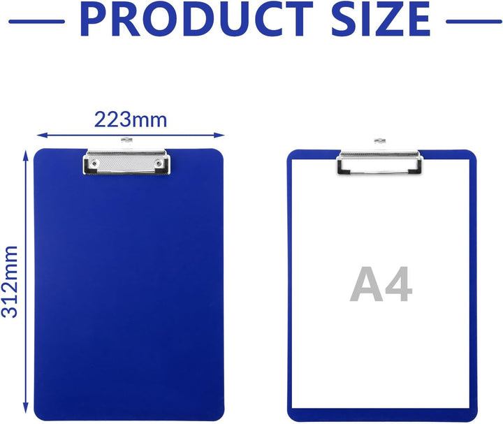 10 Stück Klemmbrett A4, Kunststoff Klemmbretter A4 in Dunkelblau 312 x 223 mm, Flache Clipboard mit