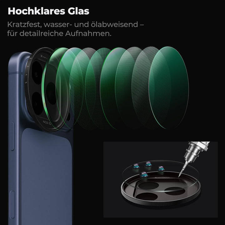 K&F CONCEPT FA301 Snap-On ND2-32 Filter kompatibel mit iPhone 17 Pro/Pro Max, 11,2g extrem Leichter