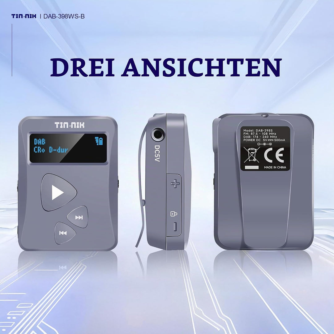 Tin-Nik DAB-398WS-DB Tragbares DAB/DAB+/FM-Radio, Digitales RDS-FM-Mini-Taschenradio mit wiederaufla