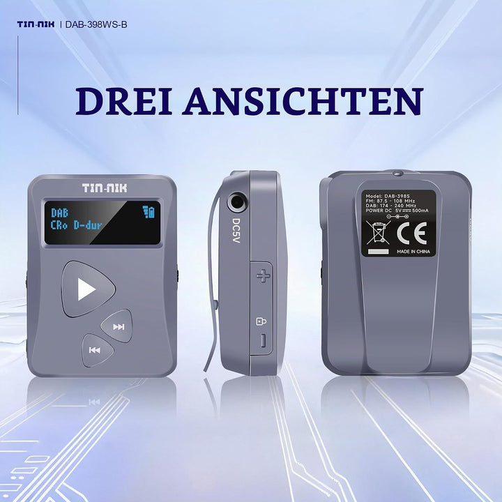 Tin-Nik DAB-398WS-DB Tragbares DAB/DAB+/FM-Radio, Digitales RDS-FM-Mini-Taschenradio mit wiederaufla