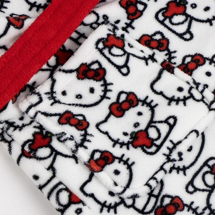 Hello Kitty Mädchen Kinder Bademantel mit Kapuze – Flauschiger Morgenmantel mit niedlichem Katzen-De
