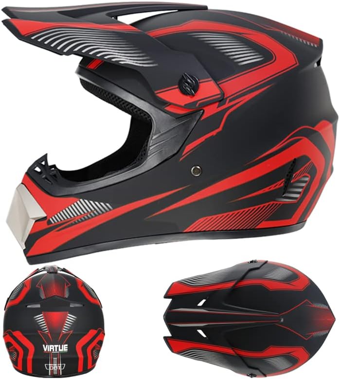 Motocross Helm Motorradhelm Downhill Fullface Dirtb Bike Helm mit Handschuhen Brille Maske für Unise