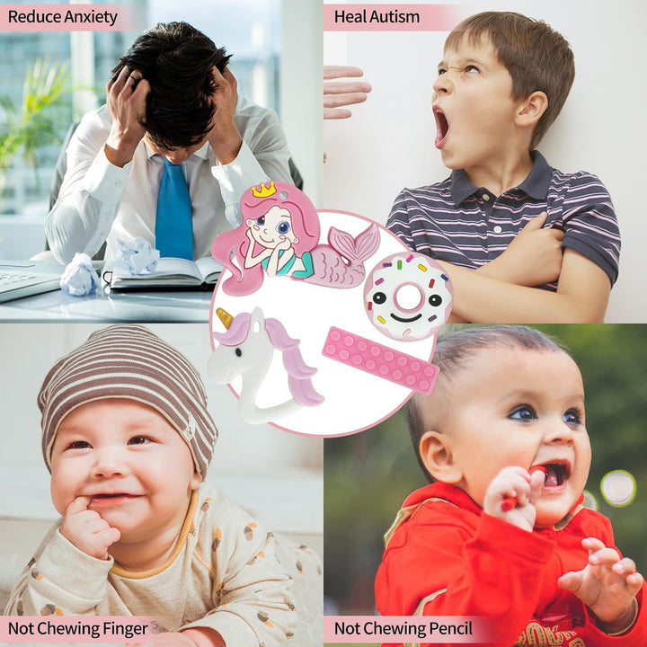 Kaukette für Kinder, 6 Stück Sensory Kauen Halskette, Silikon Beissring für Baby, Autismus Spielzeug