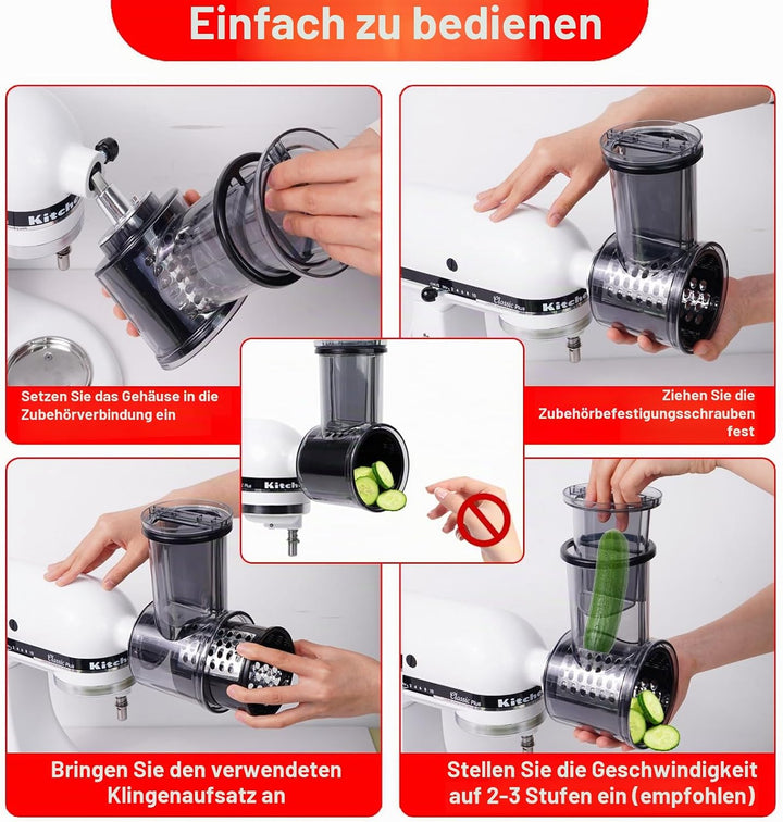 Schneide Reibeaufsatz für Kitchen Aid Standmixer mit 5 Klingen, Käsereibeaufsatz, kompatibel mit Kit