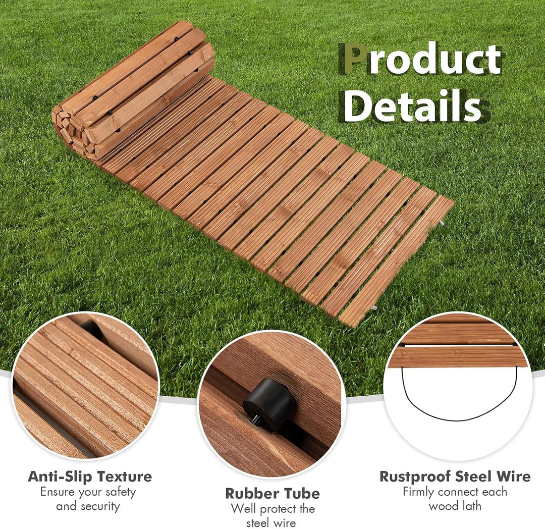 SOARS Rollweg, Gartenweg aus Tannenholz mit Tragegriff & Metalldraht, Gartentritt, Gehweg, Holztritt