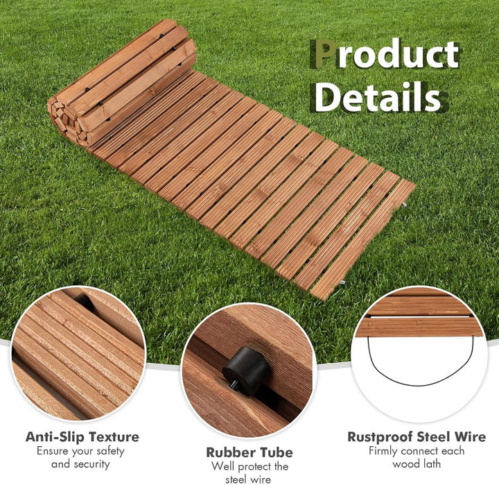 SOARS Rollweg, Gartenweg aus Tannenholz mit Tragegriff & Metalldraht, Gartentritt, Gehweg, Holztritt