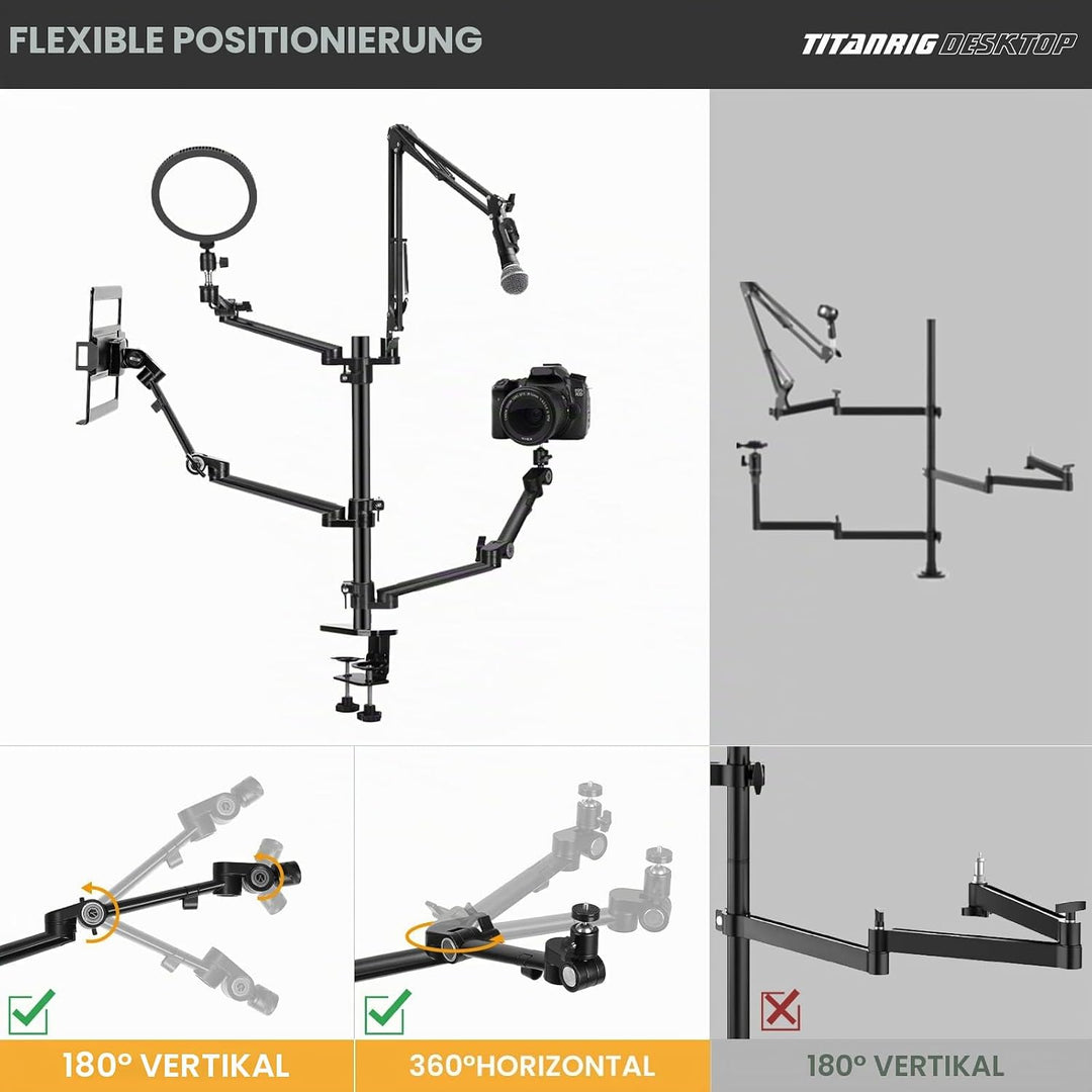 TARION Tischstativ Kamera Overhead Stativ: Kamera Tischhalterung Klemmstativ Flexibel Tisch Halterun