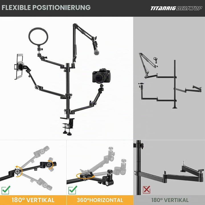 TARION Tischstativ Kamera Overhead Stativ: Kamera Tischhalterung Klemmstativ Flexibel Tisch Halterun