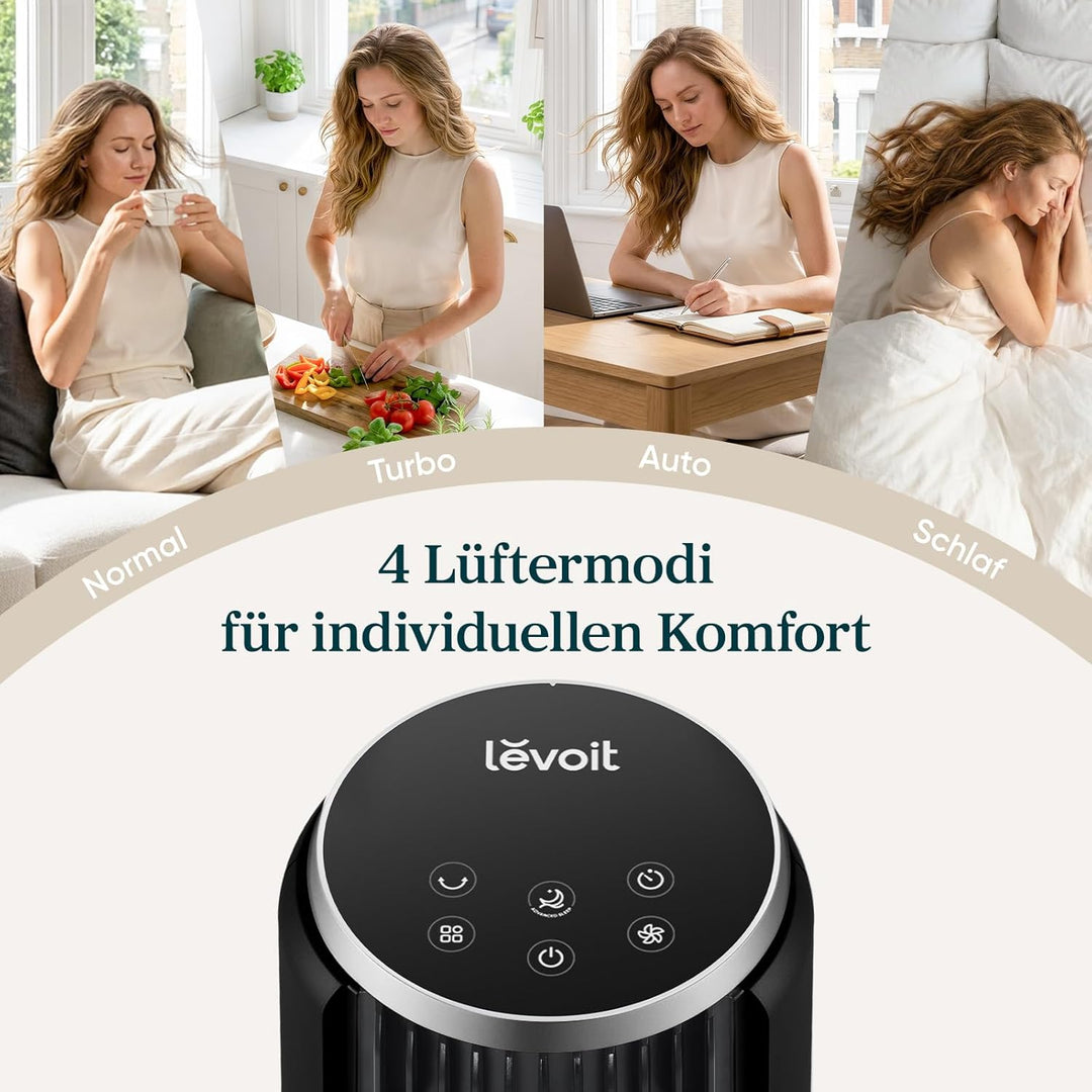 Levoit - DC Motor Turmventilator - 20dB sehr leiser Ventilator - 4 Modi/12 Stufen/12 Std Timer - Fer