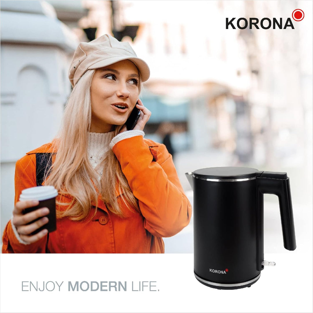 Korona 20119 Doppelwandiger Wasserkocher | 1 Liter | Hitzeabweisendes Gehäuse mit Cool Touch | 2.200