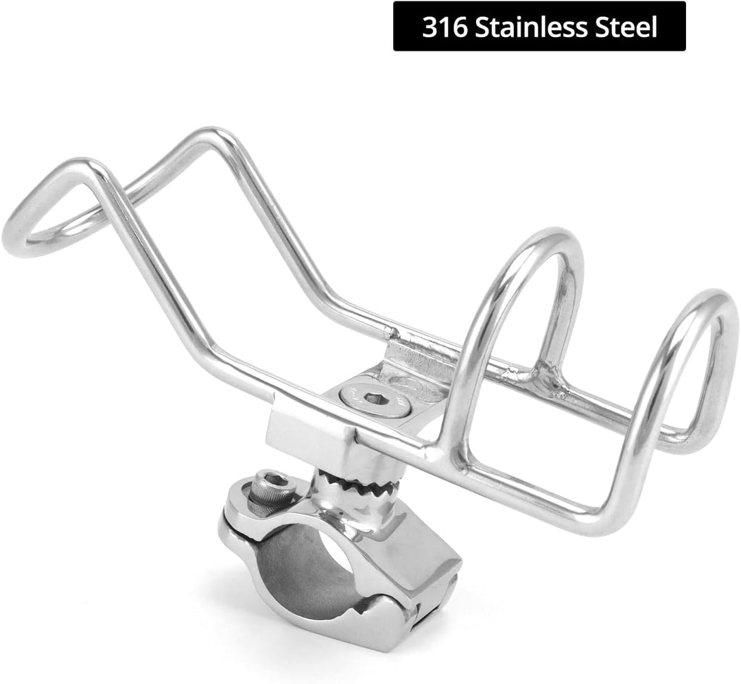 QWORK® 360° Drehbar Angelrutenhalter aus Edelstahl 316 - Klemmung auf 25 mm Schienen - für Boote, Fi