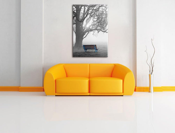 Pixxprint Einsame Bank im Nebel schwarz/weiss als Leinwandbild/Grösse: 120x80 cm/Wandbild/Kunstdruck
