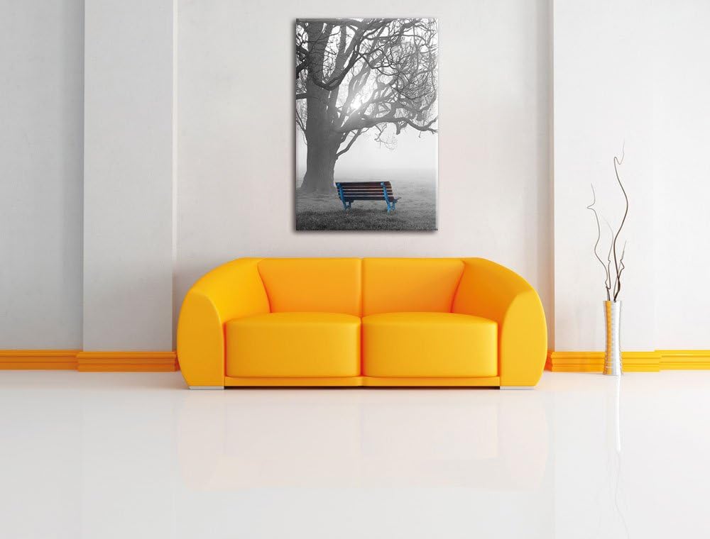 Pixxprint Einsame Bank im Nebel schwarz/weiss als Leinwandbild/Grösse: 100x70 / Wandbild/Kunstdruck/