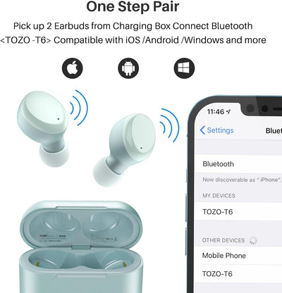 TOZO T6 Bluetooth Kopfhörer Kabellos In Ear Kopfhörer Touch Control mit Kabellosem Ladecase, IPX8 Wa