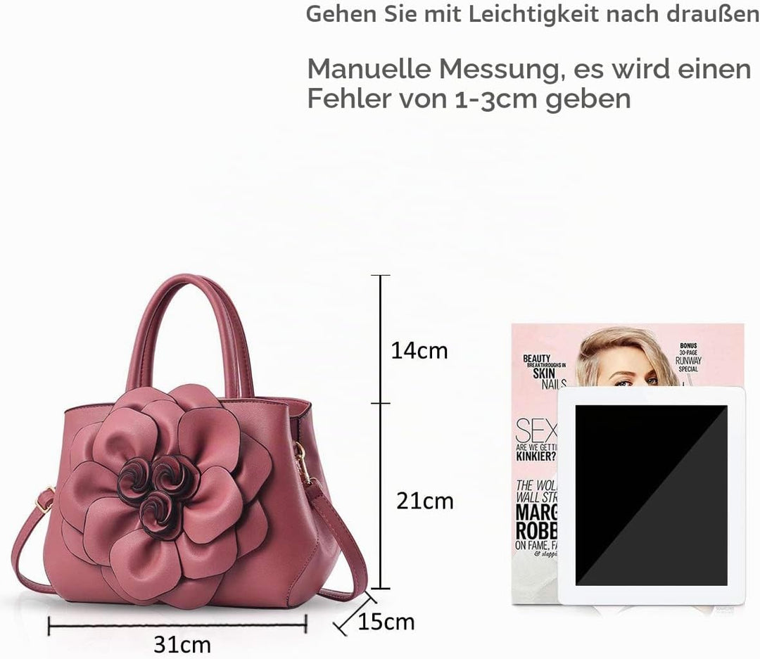 NICOLE &amp; DORIS Modische Damen-Umhängetasche, Handtasche, Umhängetasche, Blumenmotiv Rosa, Rosa