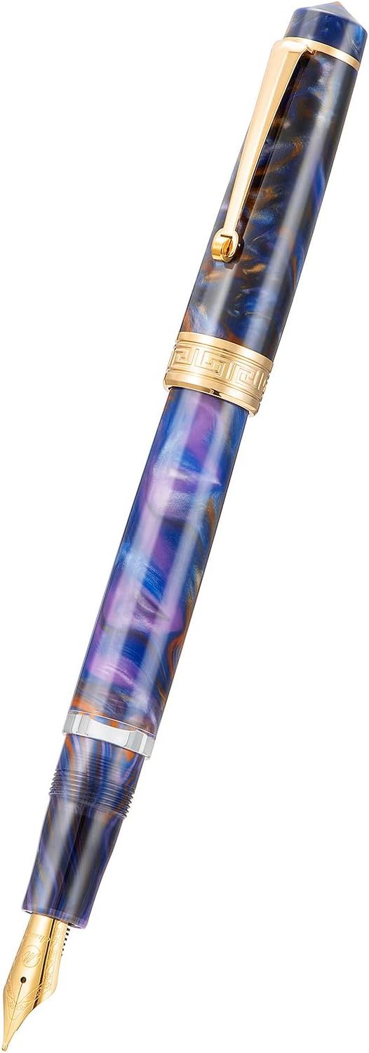 Asvine P20 Kolben Füllhalter Lila Harz, Iridium Mittlere Spitze Gold Trim Business Signature, Smooth