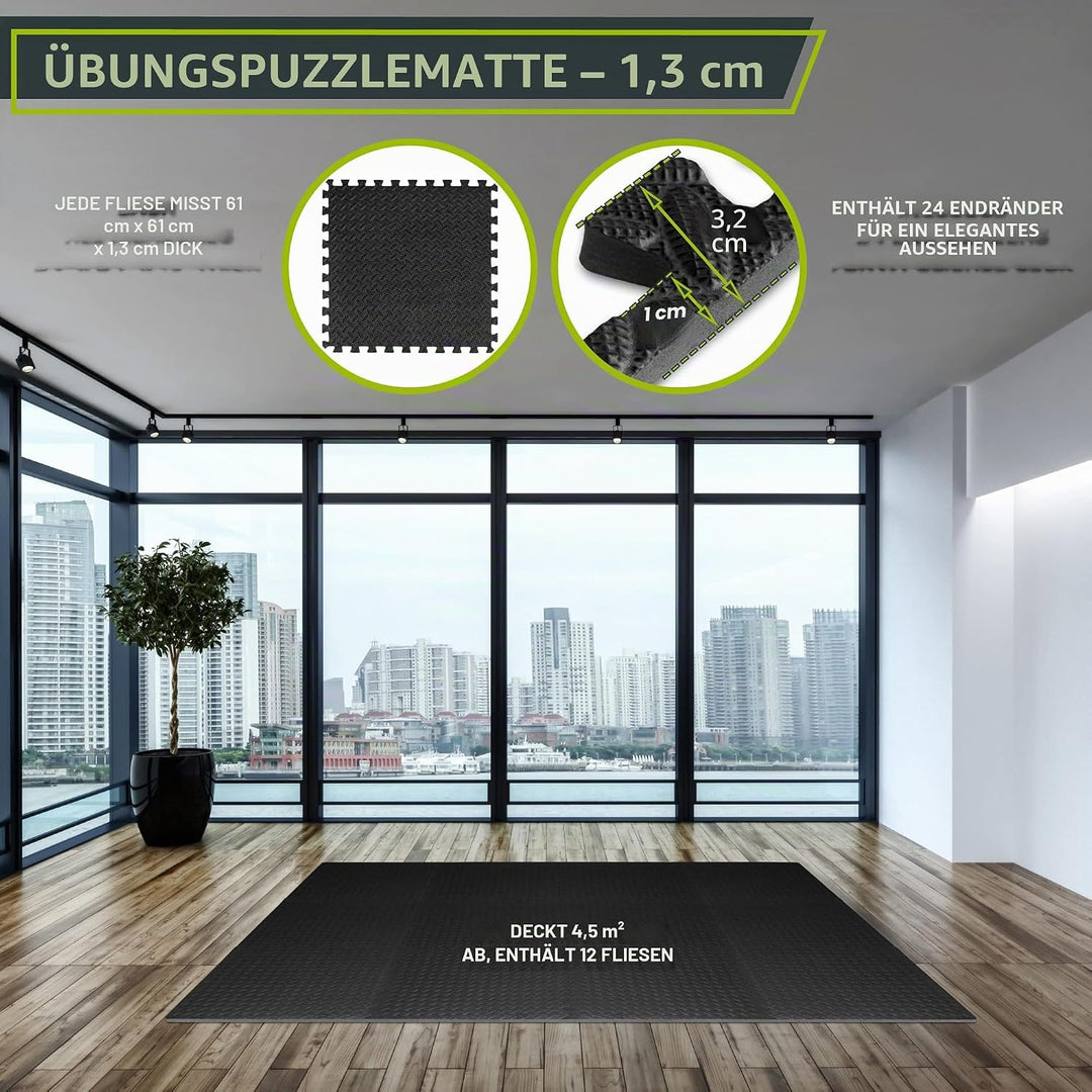 ProsourceFit Puzzlematte 1,2 cm dick – 4,4 m² - 12 Ineinandergreifende EVA Bodenschutzmatten – Boden