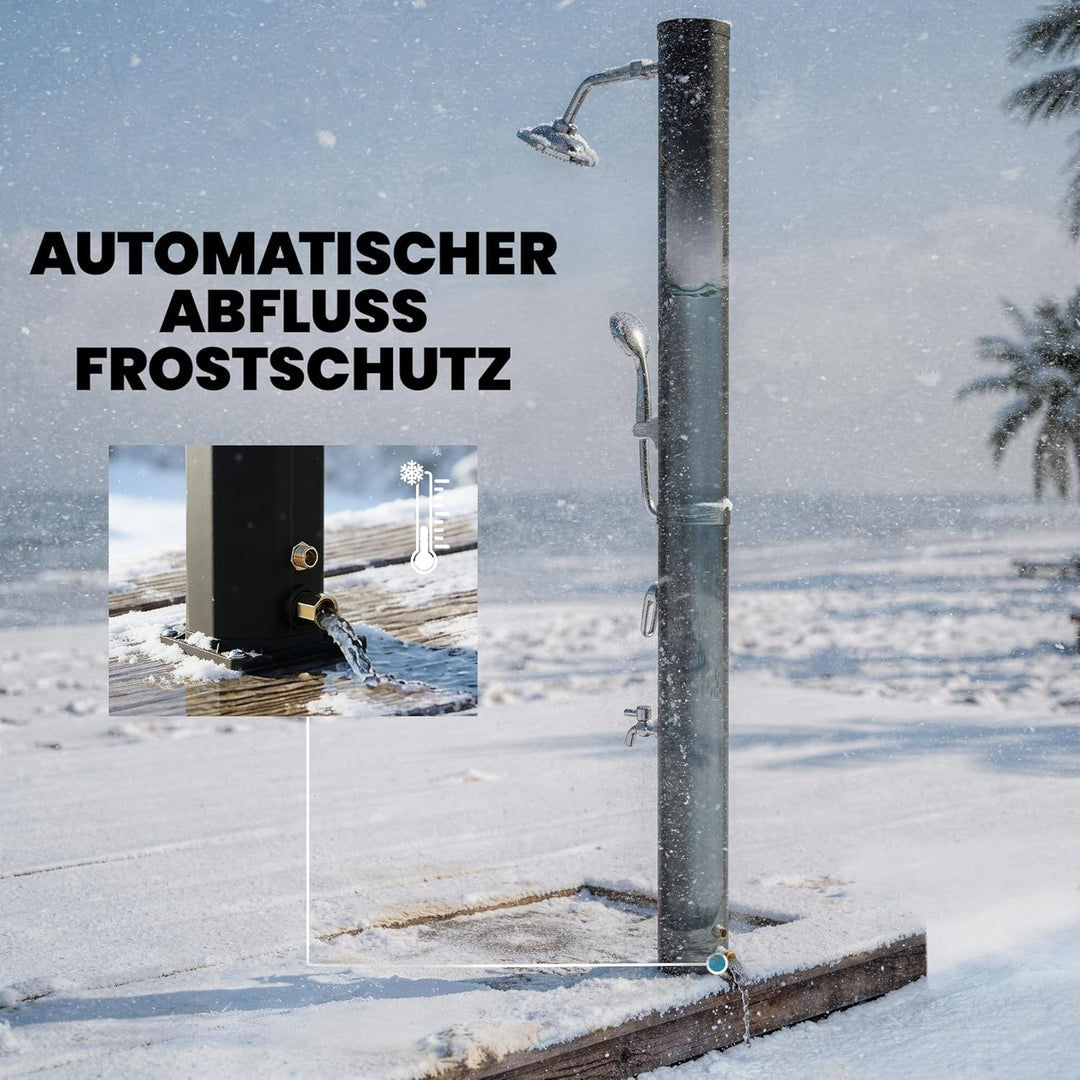 Outsunny Solardusche 35L Gartendusche mit Frostschutz schwenkbarem Regenduschkopf Wasserhahn, Garten