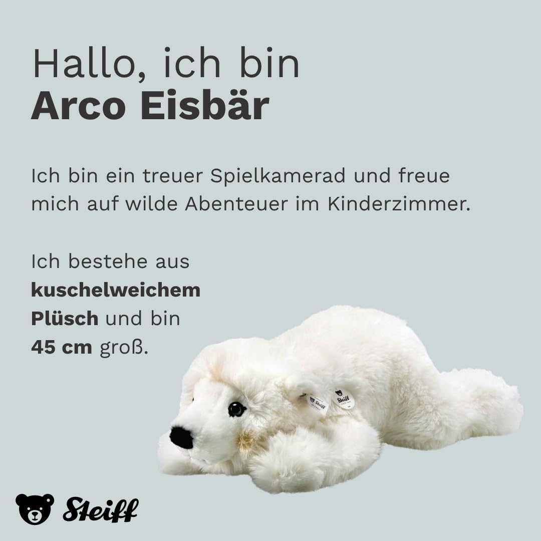 Steiff 115110 45 liegend Kuscheltier Arco Eisbär, WEIss, 45 cm