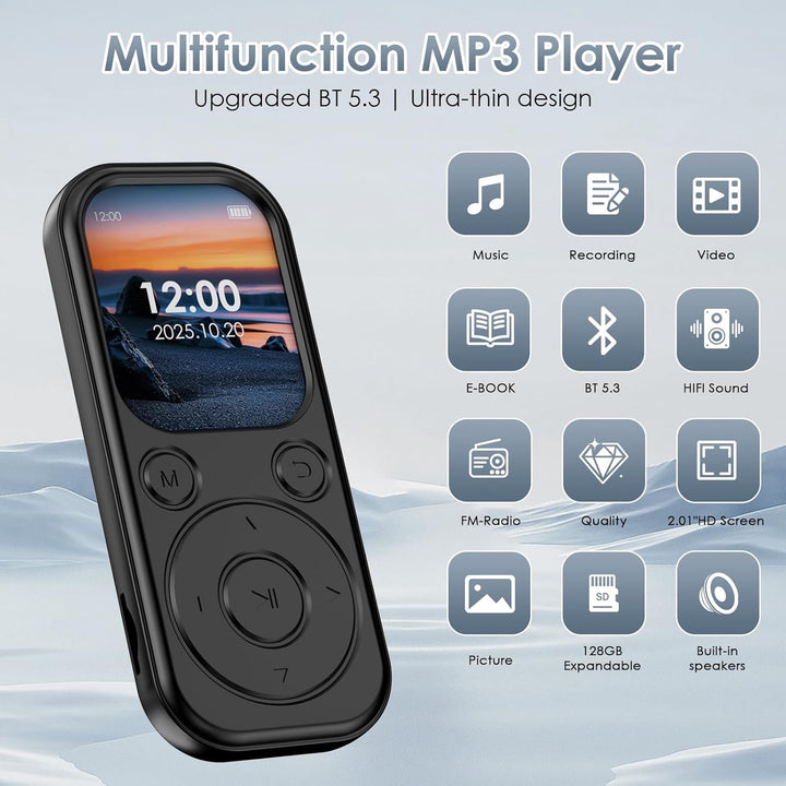 64 GB MP3-Player mit Bluetooth 5.3, tragbarer Musik-Player mit HiFi-Klangqualität und FM-Radio, 300