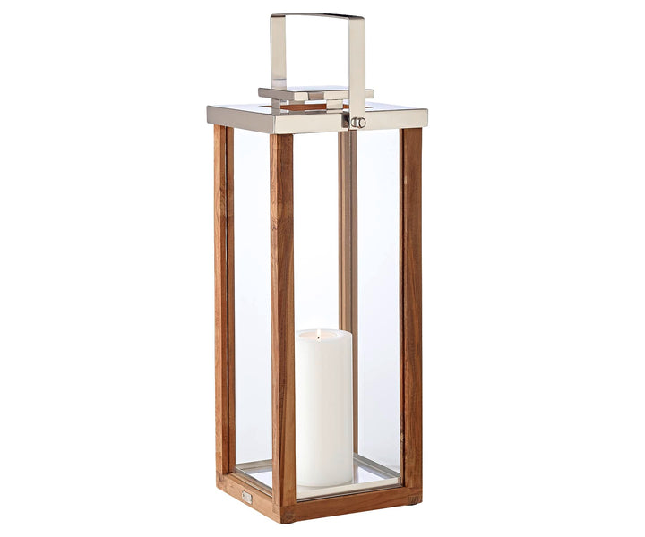 EDZARD Laterne Miami, aus Holz und Edelstahl, Höhe 60 cm, Windlicht mit Henkel