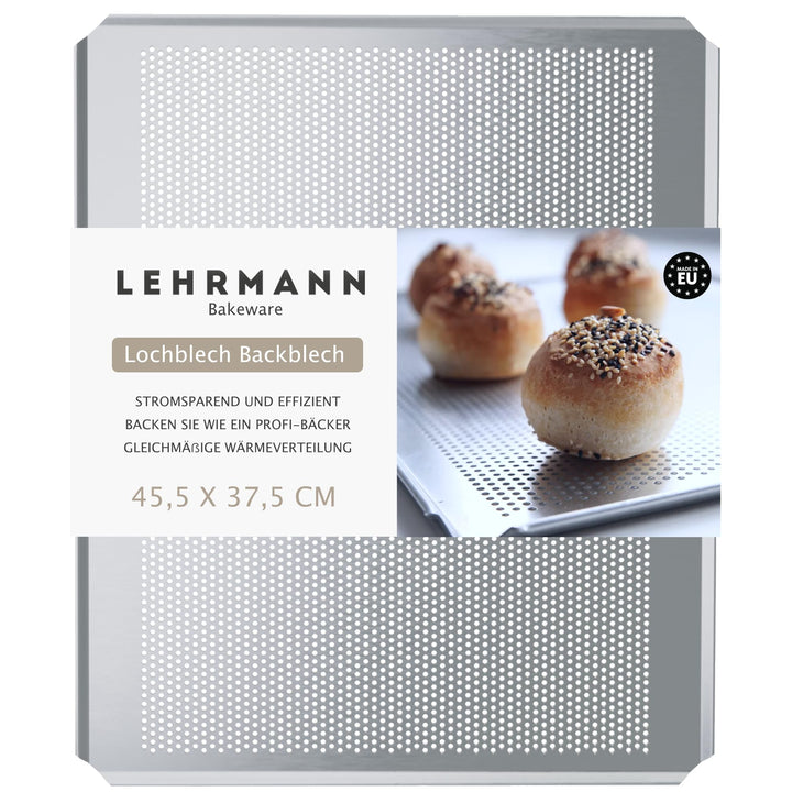 LEHRMANN Lochblech 45,5 x 37,5 cm Backblech Kuchenblech Baguetteblech Pizzablech für Backofen Bosch