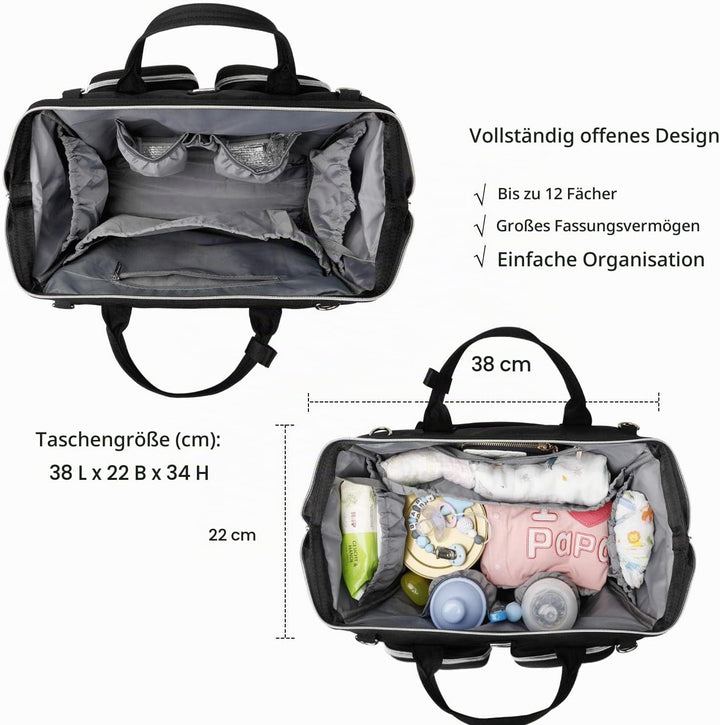Pomelo Best Wickeltasche mit wasserdicher Wickelunterlage und 2 Kinderwagen Haken verstellbare Schul