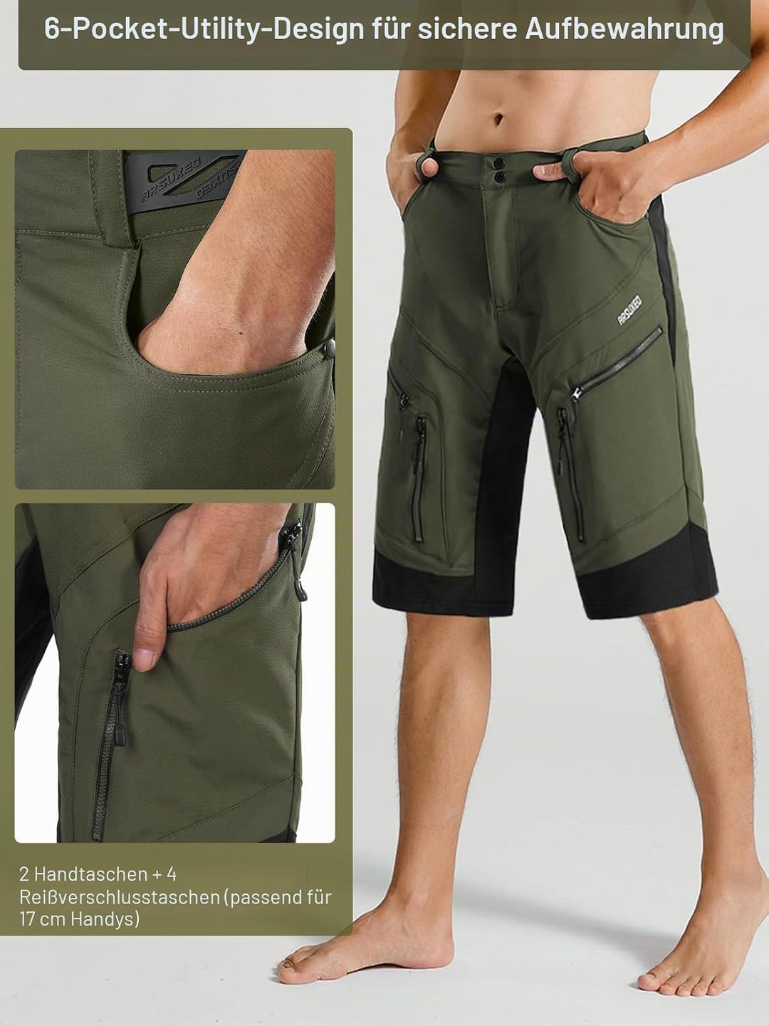 ARSUXEO Radhose Herren MTB Shorts Gepolstert Getrennte Unterhose Lose Fit Fahrradhose Wasserabweisen