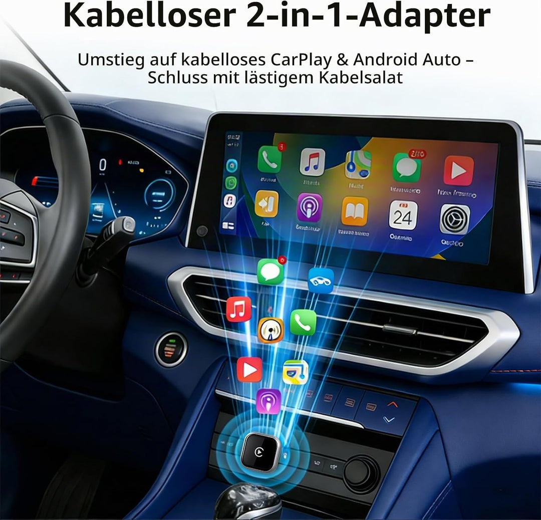 Mini USB Wireless CarPlay Adapter, Auto Multimedia Dongle, kabelloser Android Auto 2 in 1 Adapter, K