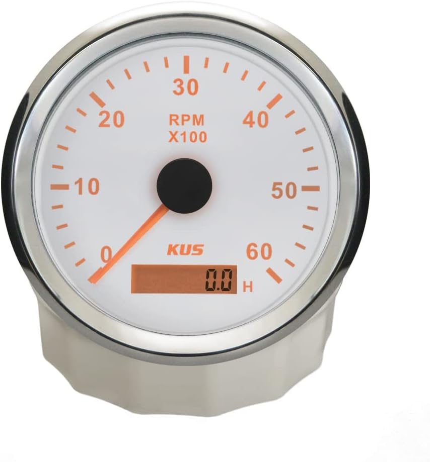 KUS Drehzahlmesser Drehzahlmesser mit Betriebsstundenzähler 6000RPM 85 mm 12V/24V mit Hintergrundbel