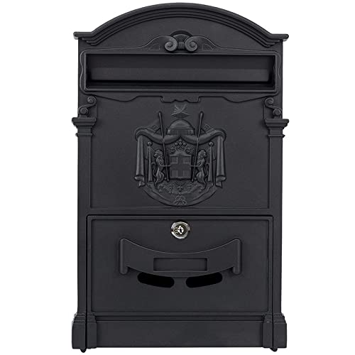 Verda Briefkasten Retro Antik Vintage Postkasten Wandbriefkasten Alu 3D-Relief Schwarz [40 x 25,5 x
