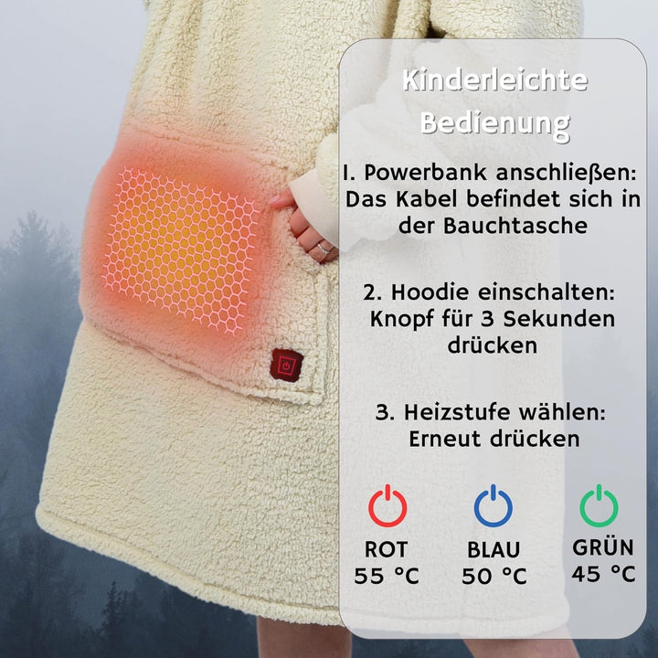 Beheizter Kuschel Hoodie | flauschige Ärmel Decke beheizbar | perfekt für Freundin, Mama und Papa zu