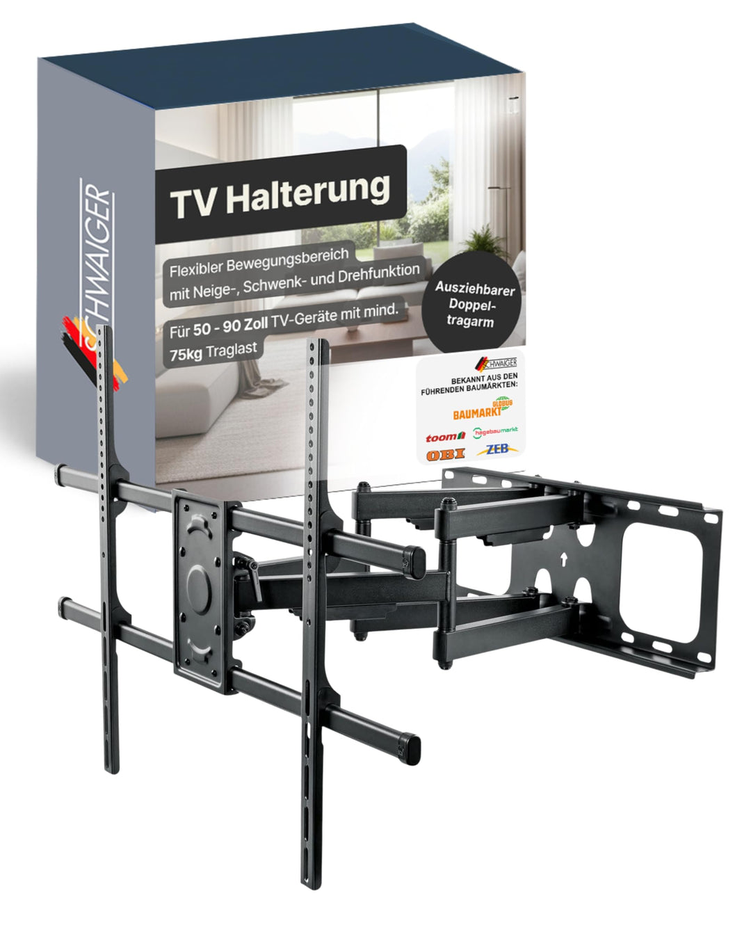 SCHWAIGER LWHD9075 513 TV-Wandhalterung 50-90 Zoll Fernseherhalterung Mounting TV-Aufhängung neigbar