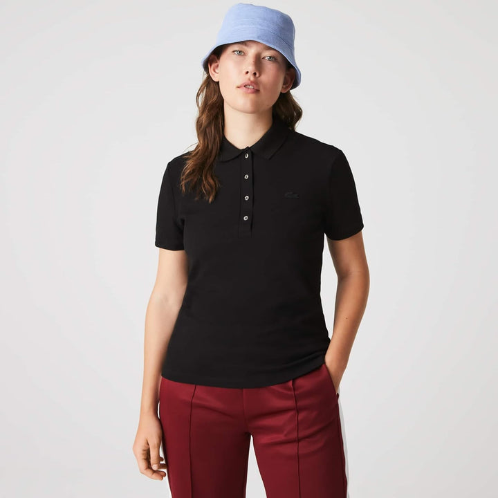 Lacoste Damen Polo-Shirt Kurzarm PF5462, Frauen Polo-Hemd,4 Knopf,Slim Fit 34 Noir, 34 Noir
