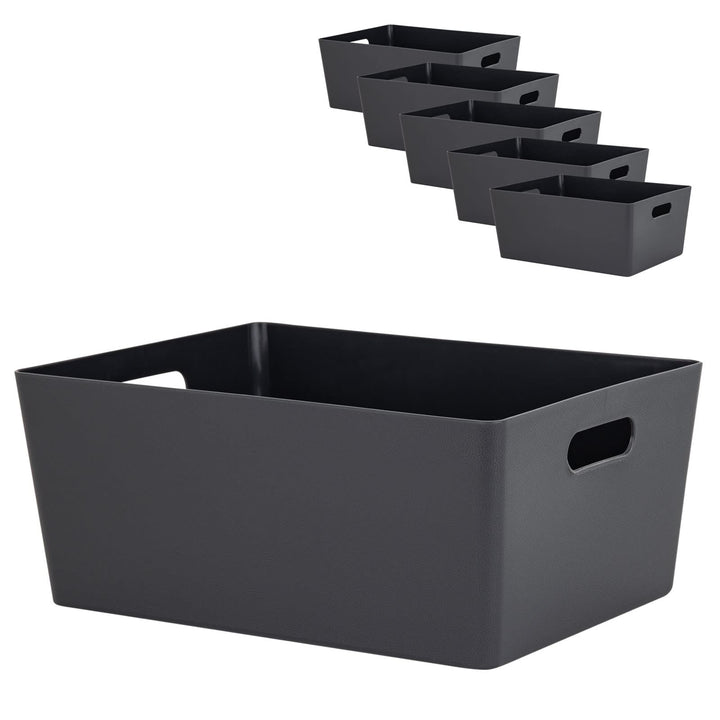 6 x Ordnungsbox - 15 cm hoch - anthrazit - 26 x 35 cm - DINA4-Format - - Ordnungskorb - Regalorganiz