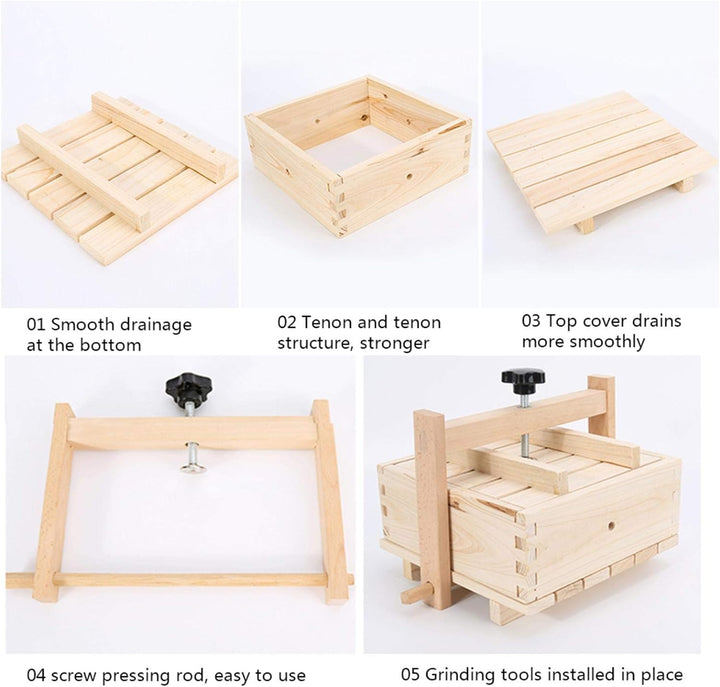 Tofupresse Holz Tofu Maker Form - 2-in-1 Holz Tofu Pressform Käse Form Maker Käsepresse Mit 3 STÜCK