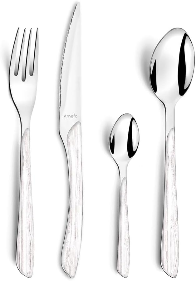 Amefa ECLAT Besteck Set | NATURE Weiss Holz | Essbesteck 24-teilig für 6 Personen | Edelstahl rostfr