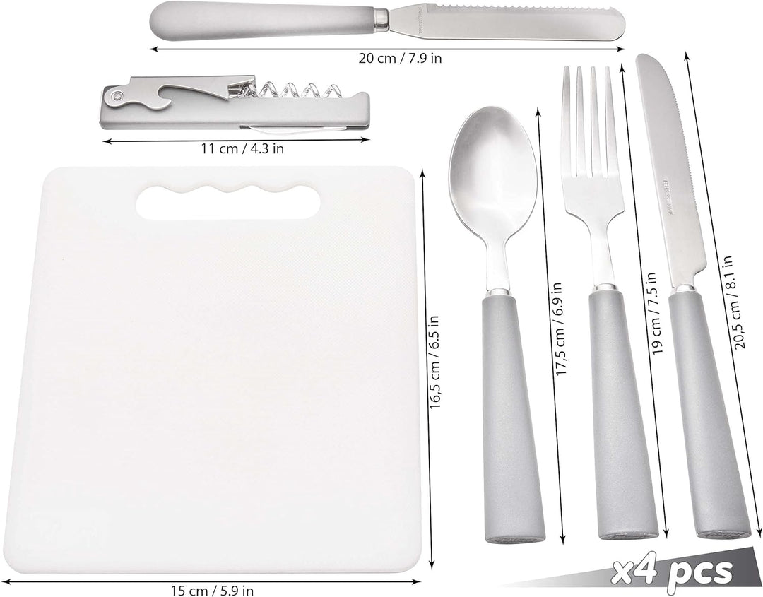 BRUBAKER Outdoor Picknick Besteckset mit Schneidebrett und Flaschenöffner für 4 Personen Camping und